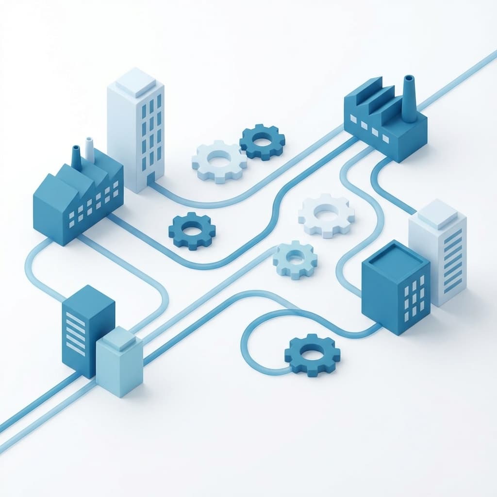 Network diagram representing connected teams and organizations working together